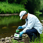 Environmental Monitoring**

"A scientist in appropriate field attire examining a water sample near a riverbank, surrounded by monitoring equipment. Lush greenery in the background.  Safe for work, professional, fully clothed, perfect anatomy, natural proportions, high-resolution photo, realistic."

**